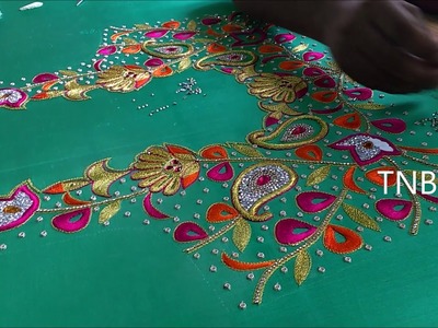 Simple maggam work blouse designs | hand embroidery stitches flowers | back neck blouse designs
