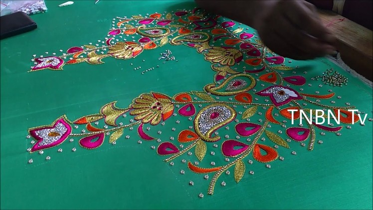 Simple maggam work blouse designs | hand embroidery stitches flowers | back neck blouse designs