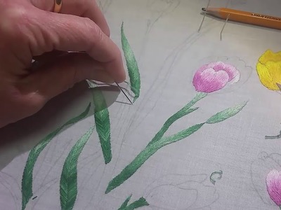 Tulip Leaf .  Hand Embroidery