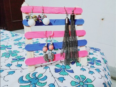 DIY ideas | how to make Earring stand at home with popsiclr stick | Earring holder.