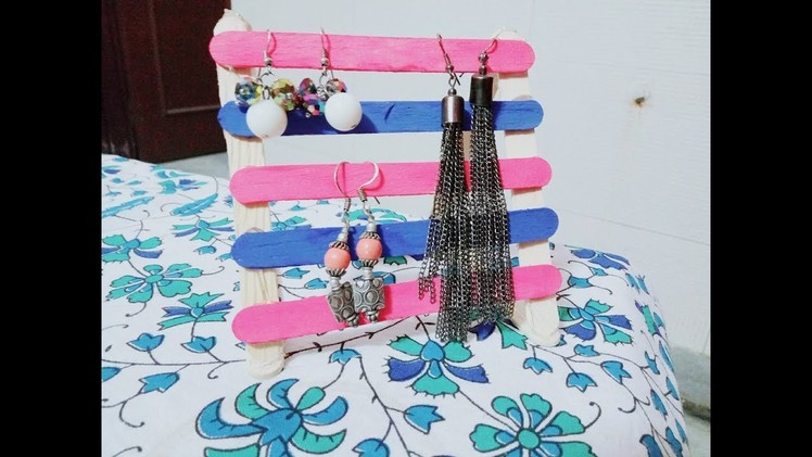 DIY ideas | how to make Earring stand at home with popsiclr stick | Earring holder.