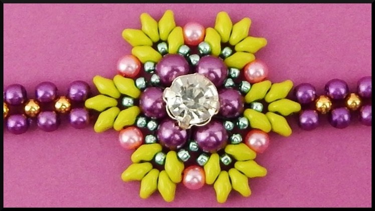 DIY | Perlen Blumen Armband | Beaded flower twin beads bracelet with rhinestone | Beadwork