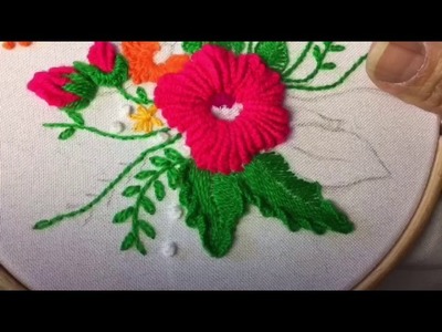 Hand embroidery designs wool flower how to make with different stitches part 1