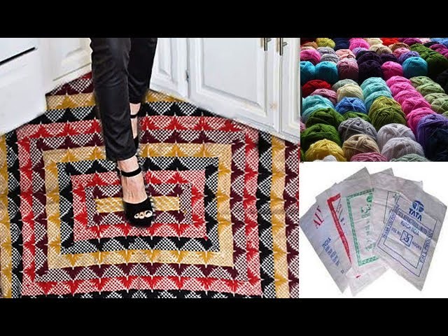 How to make door mat by wool thread & elastic bag.