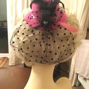 Pink and black pearl tule hat