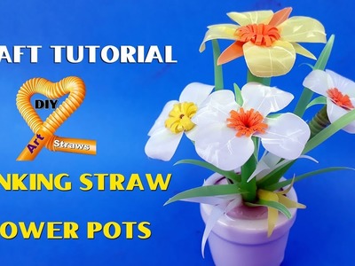 Best out of Waste Crafts Ideas-DIY Drinking Straws flower pot-Craft tutorial #DIY Art Straws
