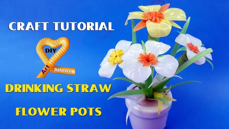 Best out of Waste Crafts Ideas-DIY Drinking Straws flower pot-Craft tutorial #DIY Art Straws