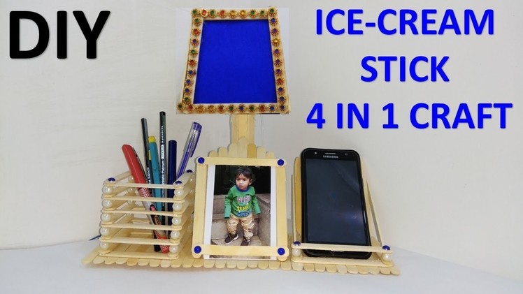 DIY Ice cream stick craft  || 4 in 1 craft || How to make ice cream stick lamp