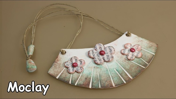 DIY Rustic necklace. With inks and letters transferred -Polymer clay tutorial