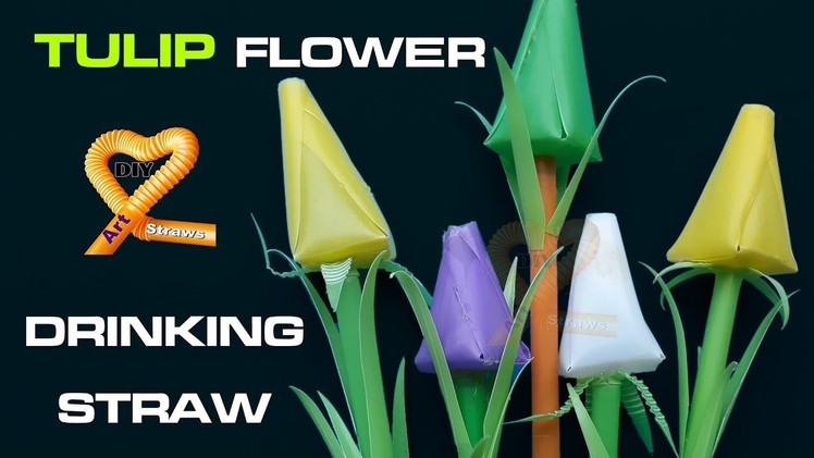 DIY Tulip Flower crafts - How to make Pretty drinking Straw Tulip Craft #DIY Art Straws