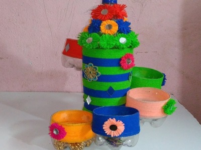 Empty Plastic Bottle Vase Making Craft, Water Bottle Recycle Flower Vase Art Decoration ideas