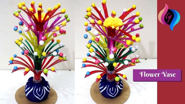 Empty Plastic Bottle Vase Making Craft - Handmade flower vase from plastic bottle