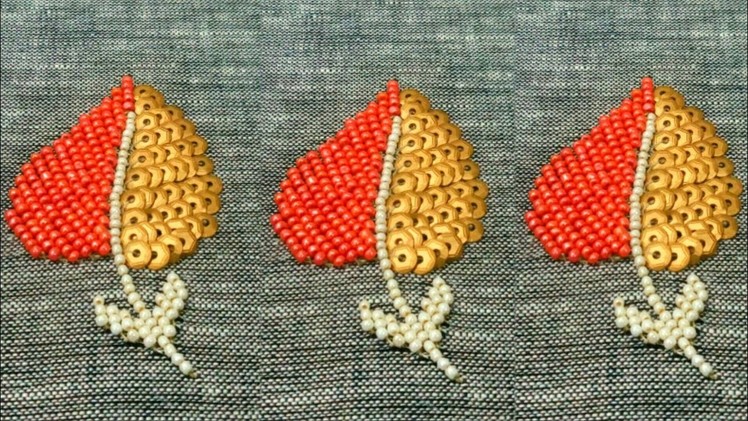 Hand Embroidery : Bead And Sequins | Leaf Stitch Embroidery | Beads Embroidery Work With Sequins