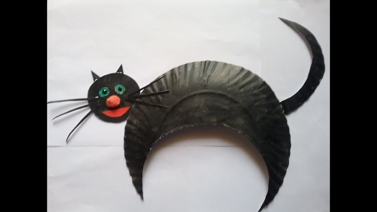 How to make Halloween Black Cat paper craft. DIY easy paper plate cat halloween  craft
