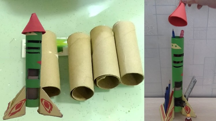 How To Make Rocket Toilet Paper Roll toy organization Craft For Kids - Organize & Storage Toys