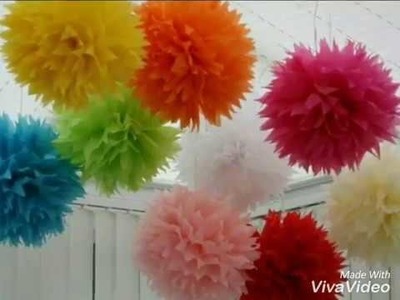 How to make tissue paper pom poms to hang from ceiling(craft world)