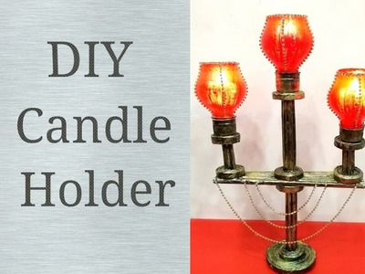 Newspaper and Plastic bottle craft || Antique Candle Holder || DIY Candle Holder || Room Decor ||