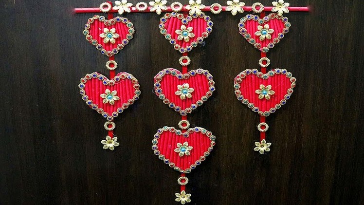 Paper heart wall hanging crafts - Paper craft ideas for decoration step by step - Heart paper craft