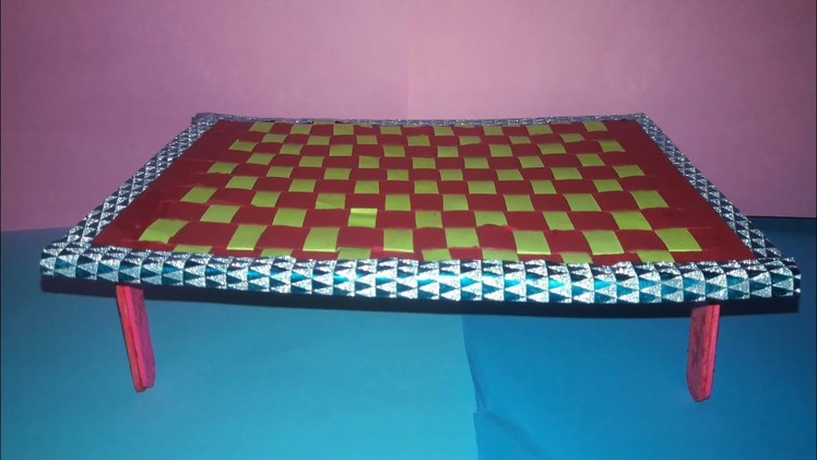 Paper weaving craft - cot, telugu tlm,  మంచం,