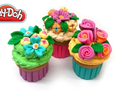 Play Doh Cupcake. DIY Flower Cupcakes Tutorial. How to make with Clay, Dough, Playdough