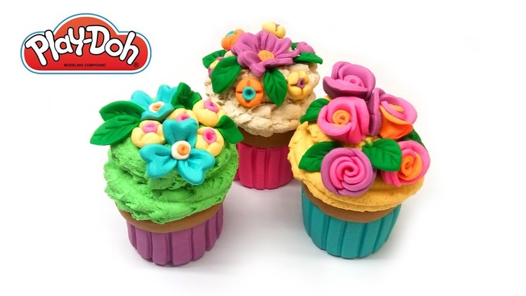 Play Doh Cupcake. DIY Flower Cupcakes Tutorial. How to make with Clay, Dough, Playdough