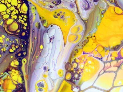 445. Yellow  acrylic- how to make cells pour art demo fluid tutorial