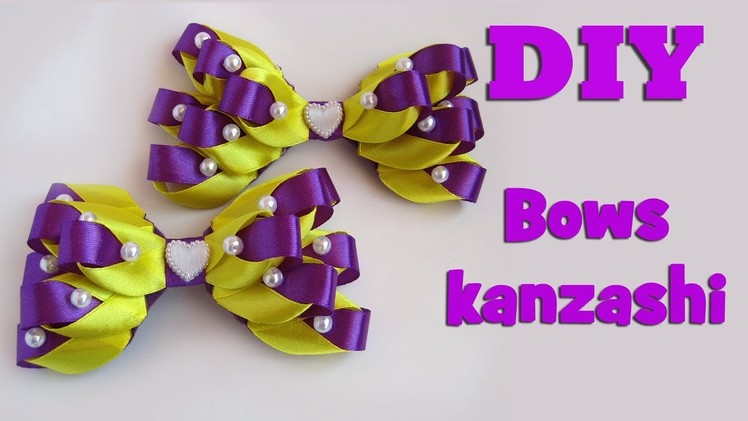 DIY bows kanzashi of satin ribbons