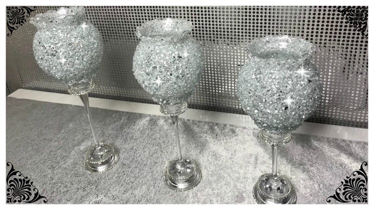 DIY CRUSHED GLASS BLING DOLLAR TREE CANDLE HOLDERS 2018