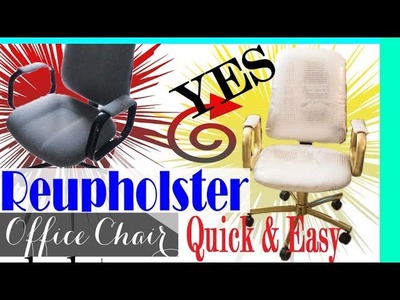 DIY: HOW TO REUPHOLSTER A CHAIR: Office Chair Makeover: No SEW & NO MEASURING
