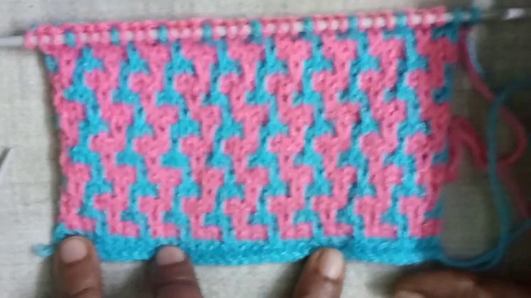 Easy Two Color Knitting Pattern No.75 (बिना डबल धागा चलाए )|Hindi