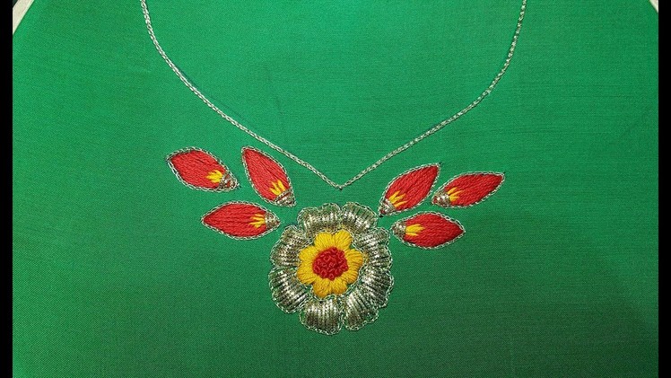 Hand Embroidery:Neckline Embroidery.Satin Stitch and Kora Work(Aari)