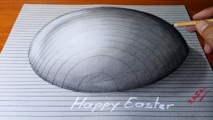 Happy Easter!! Drawing Half Easter Egg Trick Art On Line Paper - 3D Optical Illusion
