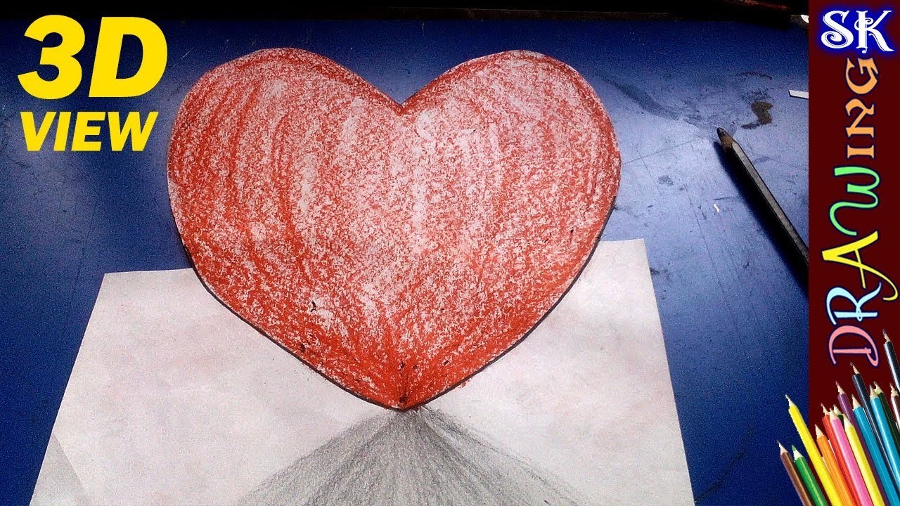 How to draw 3D Heart, 3D Love symbol - Easiest 3d Heart drawing trick