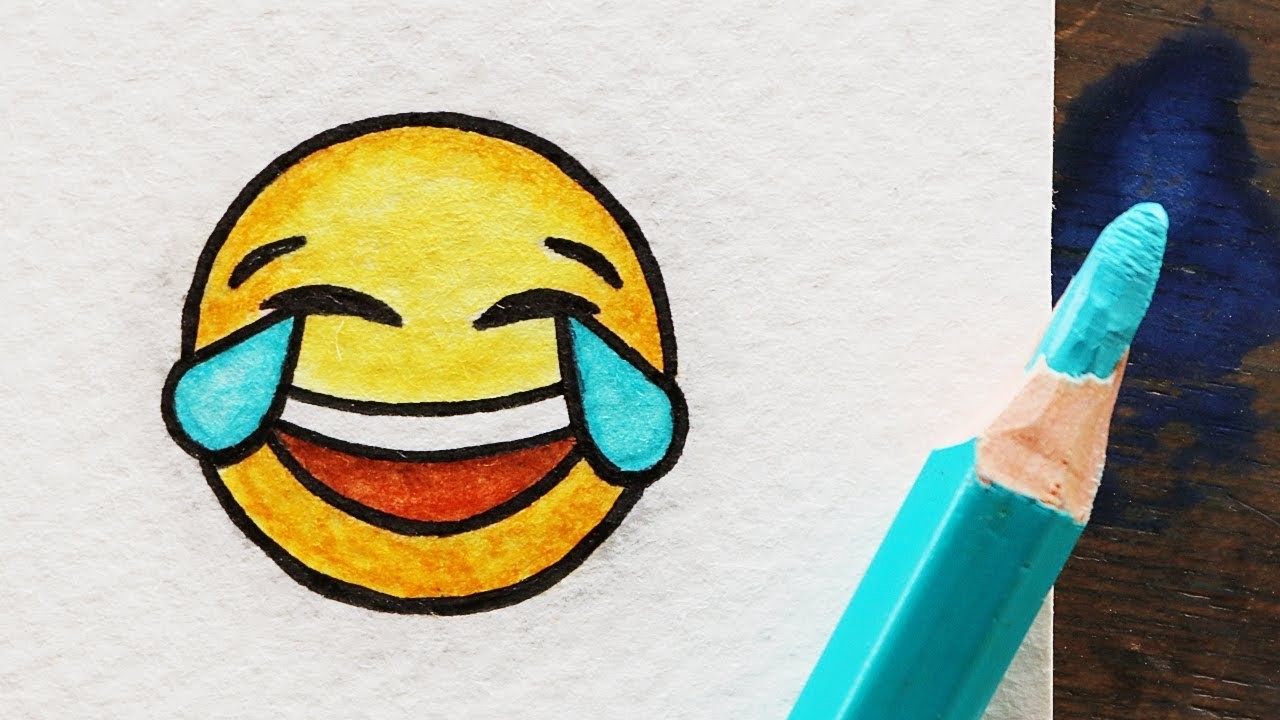 How to draw Cry Laughing Emoji, Step by step art for kids