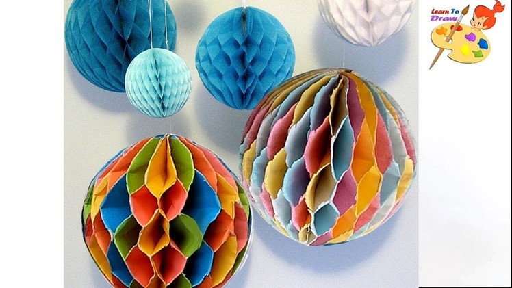 How to make a Colorful Paper Honeycomb Ball. DIY Paper easy Crafts