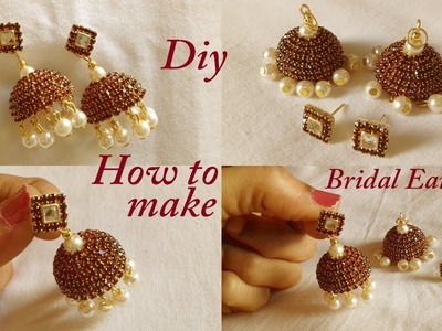 How to make Silk Thread stone Earrings at home||Silk thread jhumka earrings