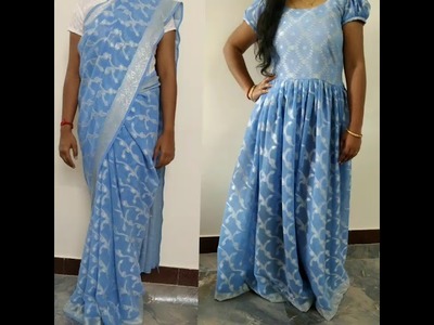How to stitch a long frock with old saree