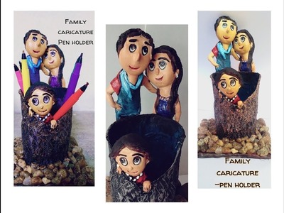 Pen stand.DIY-Family caricature Pen holder.clay sculpture