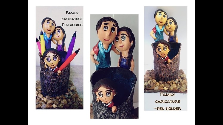 Pen stand.DIY-Family caricature Pen holder.clay sculpture