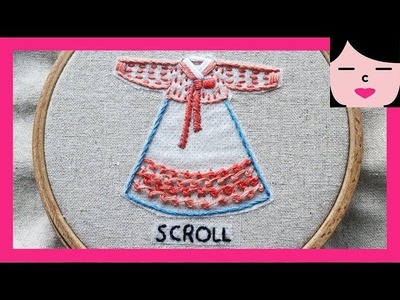 Scroll stitch hand embroidery stitch sampler  스크롤 스티치 프랑스자수독학