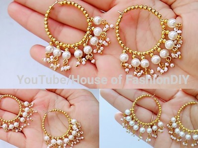 5Min DIY Earrings.How To Make Hoop Earrings.Pearl Earrings At  Home. !