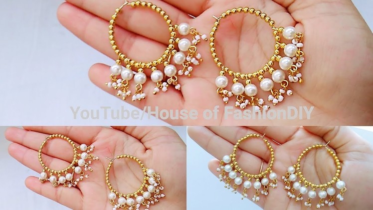 5Min DIY Earrings.How To Make Hoop Earrings.Pearl Earrings At  Home. !