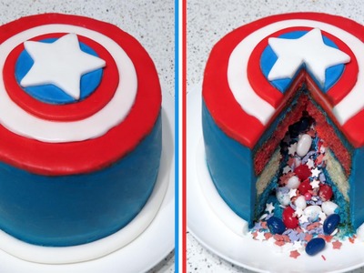 Captain America Surprise Inside.Pinata Cake Recipe | CupcakeGirl