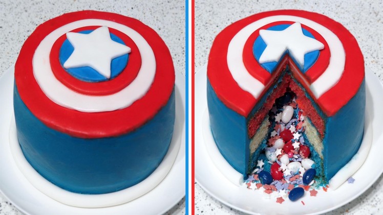 Captain America Surprise Inside.Pinata Cake Recipe | CupcakeGirl