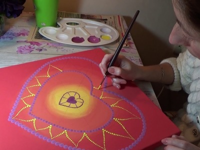 Dot painting mandala "Fiery heart". Acrylic Painting. Process from beginning to end.