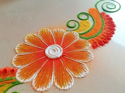Easy. Simple. BEAUTIFUL Rangoli Designs with colours || Easy Kolam for beginners || Daily Muggulu!