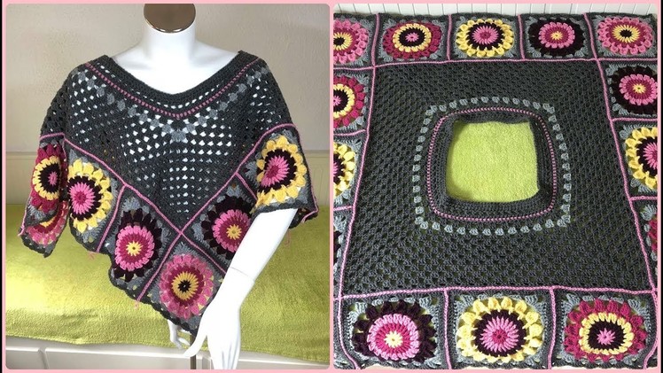 Granny squares poncho, Part 1 - Step by step for beginners
