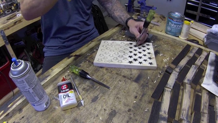 Hand Carving Stars for the American Flag Diresta Style