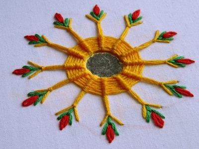 Hand Embroidery | Mirror Work with Spider Web Stitch | Hand Embroidery Designs #27