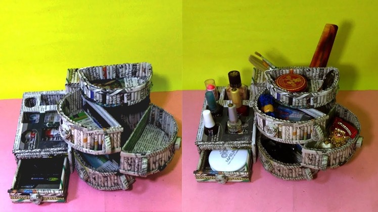 How to make a Mini Dressing table Cosmetic Organizer Using Newspaper | All type videyos